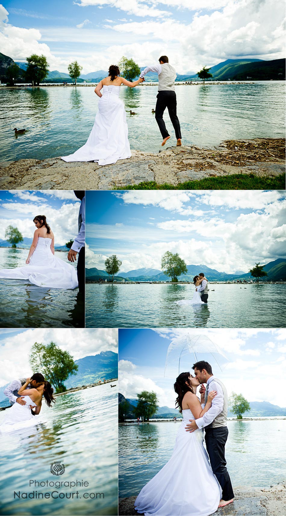 Seance-photos-Mariage-Lac-Annecy Séance photo de couples de mariés sur un quai d'Annecy près du pont des Amours