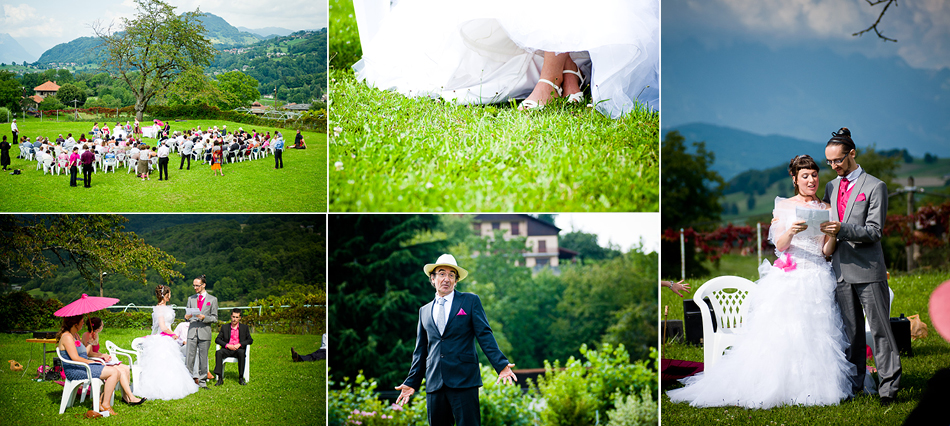 Célébration dun mariage laïque en plein air au château dEscart à Arvillard