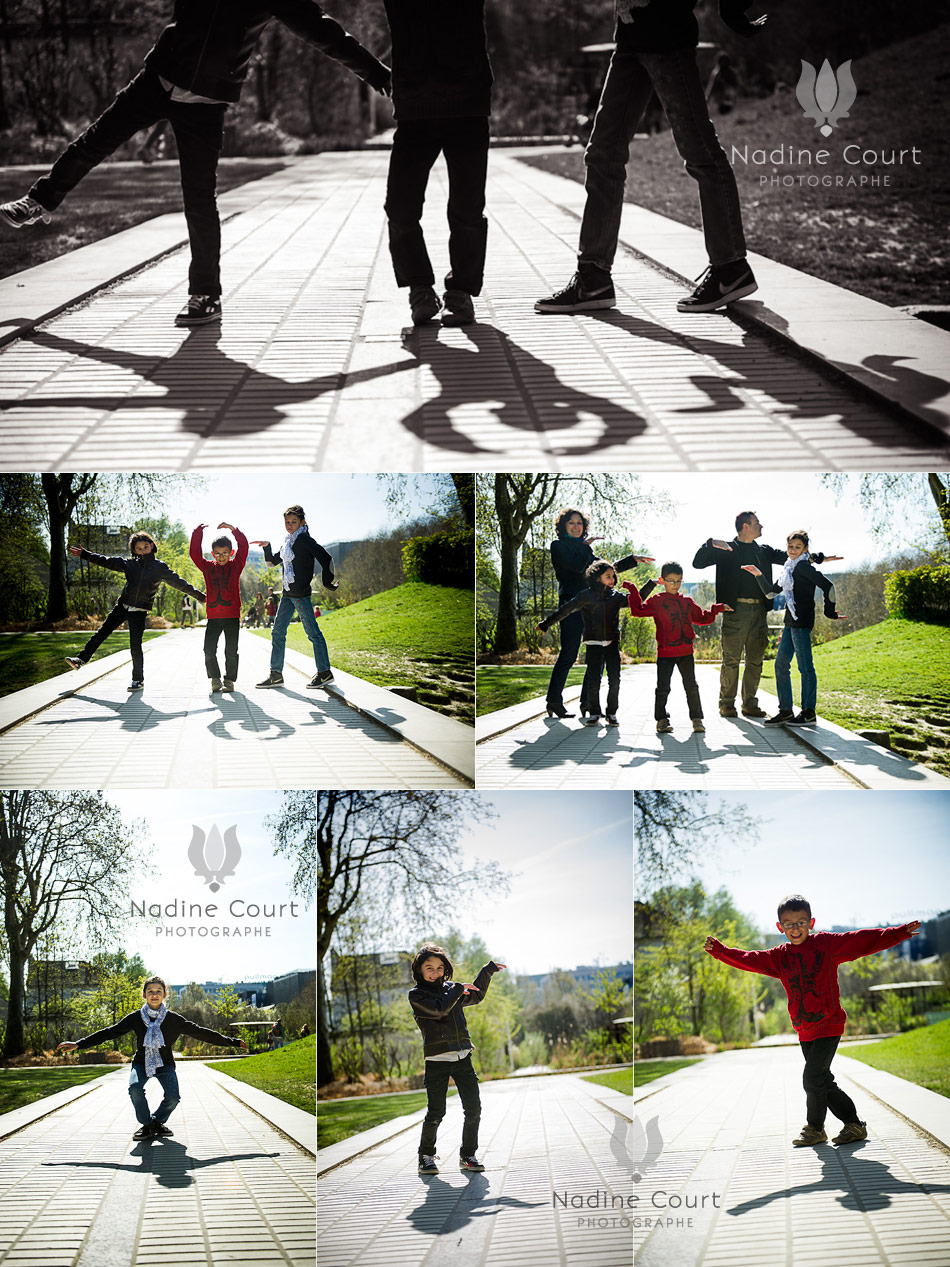 Seance-Lifestyle-Famille-Paris-Photographe-Chambery-Grenoble-Annecy-Lyon Jeux d'ombre avec contre-jour pendant une séance photos lifestyle au parc de Bercy