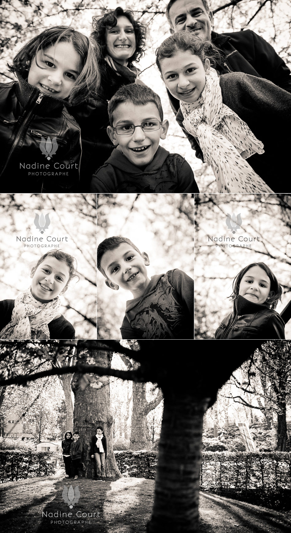 Seance-Portraits-Famille-Jardin-Parc-Photographe-Lifestyle Portraits en contre plongée avec arbre en arrière plan