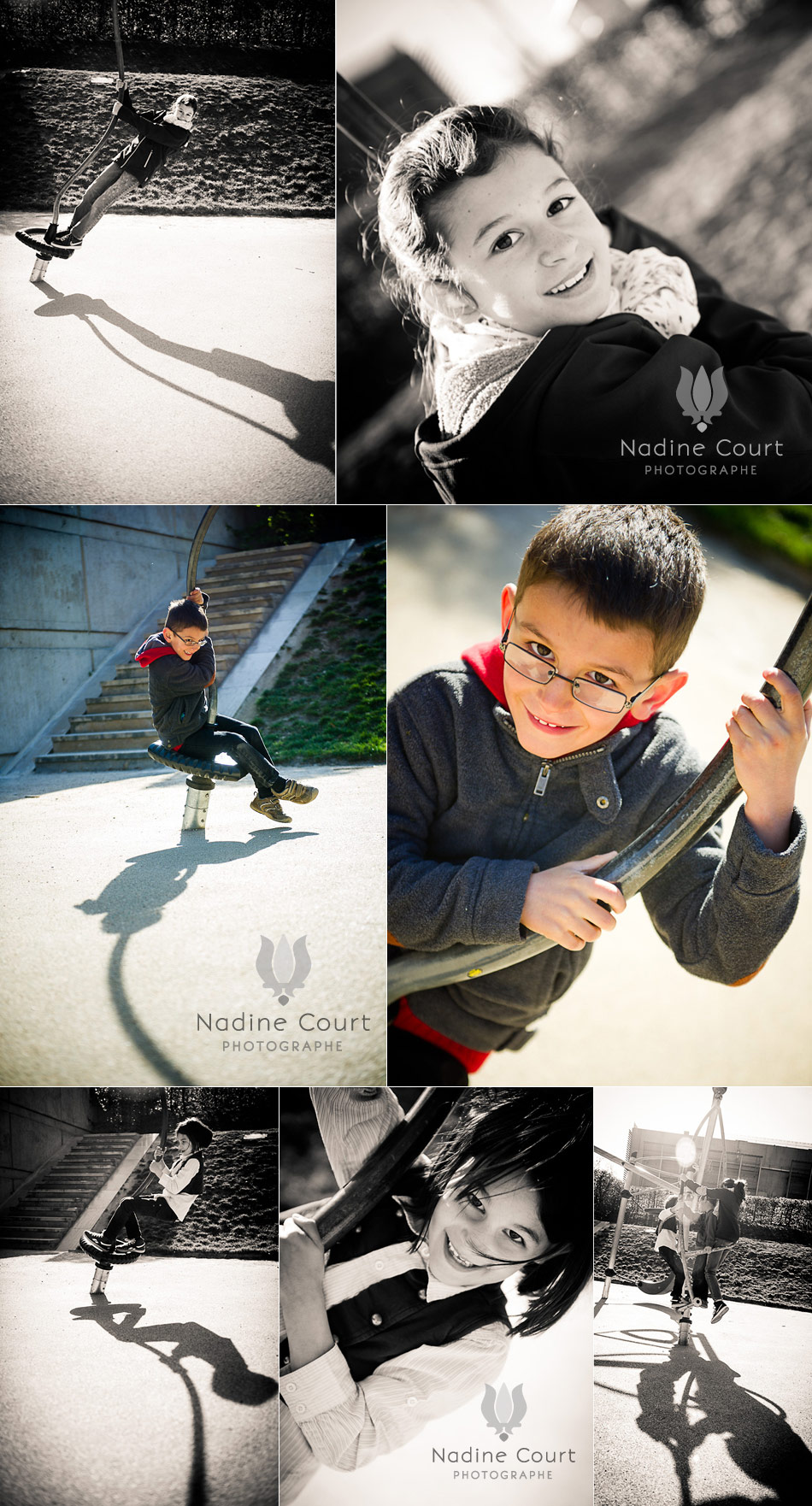Seance-famille-Paris-Bercy-Photographe-Chambery Enfants jouant sur une aire de jeux au parc de Bercy