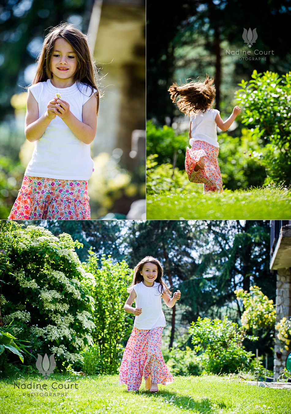 Fillette-jouant-dans-gazon-vert-pieds-nus Fillette au jardin pieds nus dans l'herbe