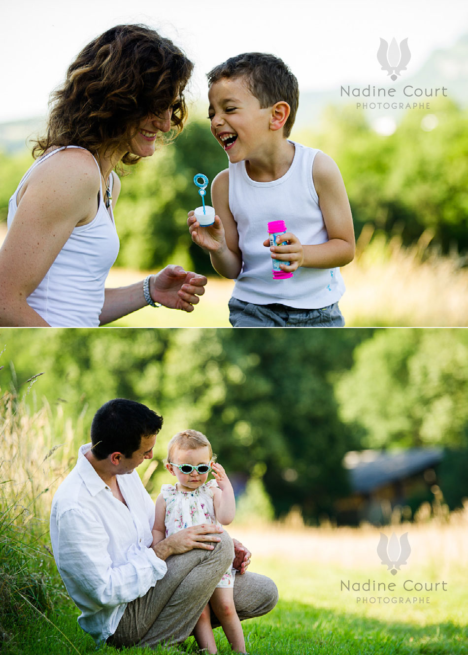 Enfants-parents-famillePhotographe-famille-Chambery-Grenoble-Lyon-Annecy Portraits mère-fils et père-fille pendant une séance photo en extérieur à Chambéry