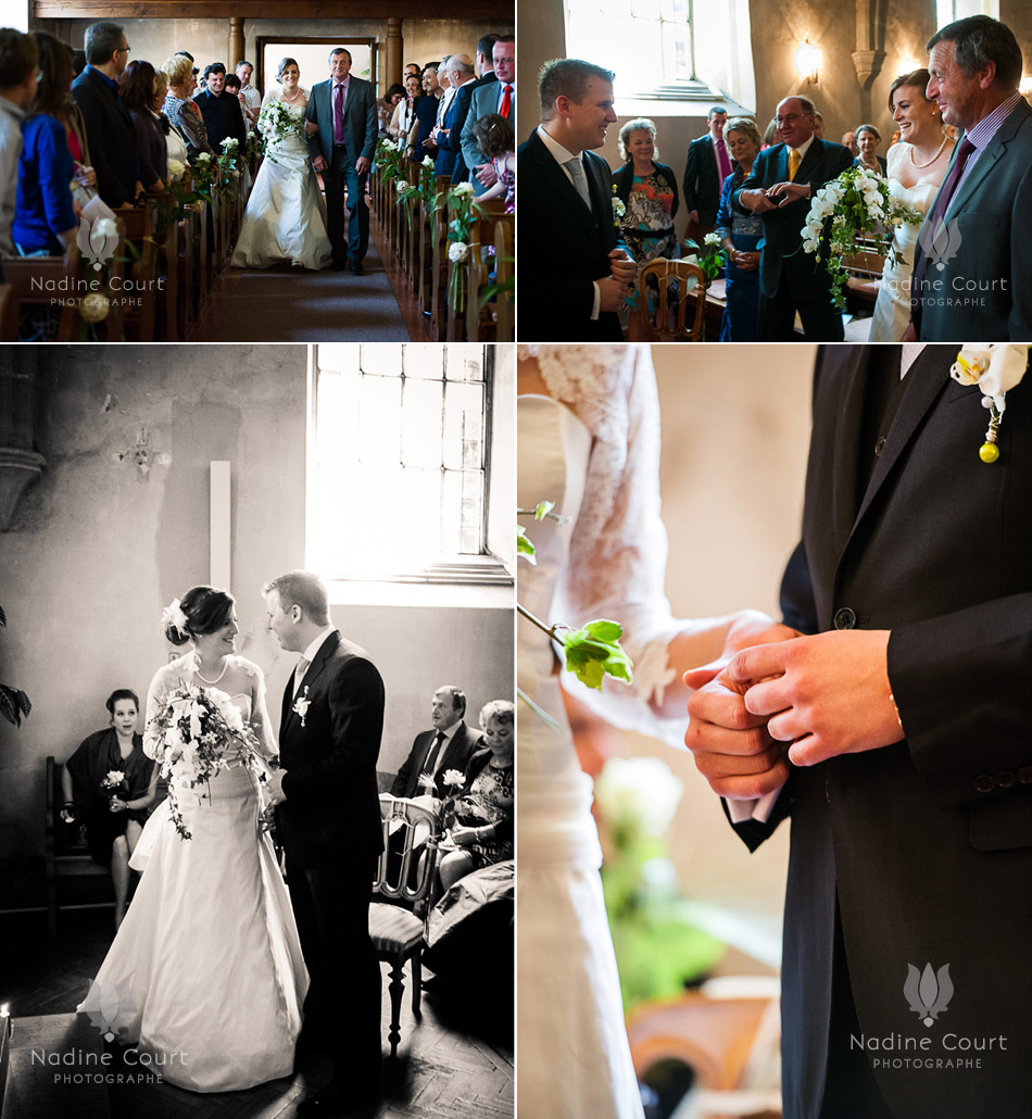 Mariee-remonte-allee-eglise-avec-son-papa-photographe-mariage-France-Annecy-Chambery-Grenoble-Lyon-Suisse-Geneve-Lausanne Mariée au bras de son papa dans l'allée et réunion des mariés devant l'autel