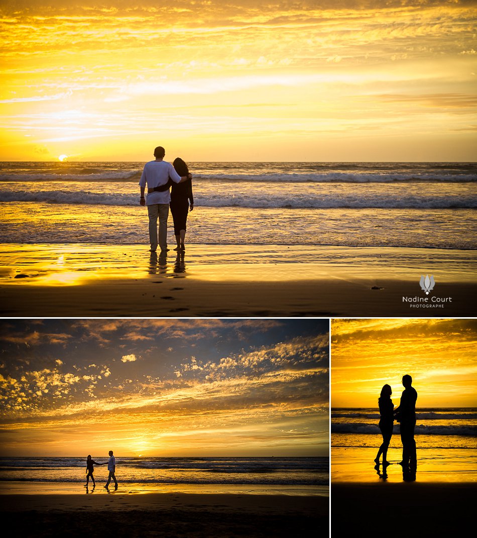 Coucher de soleil sur la baie d'Agadir, photos de couple sur la plage