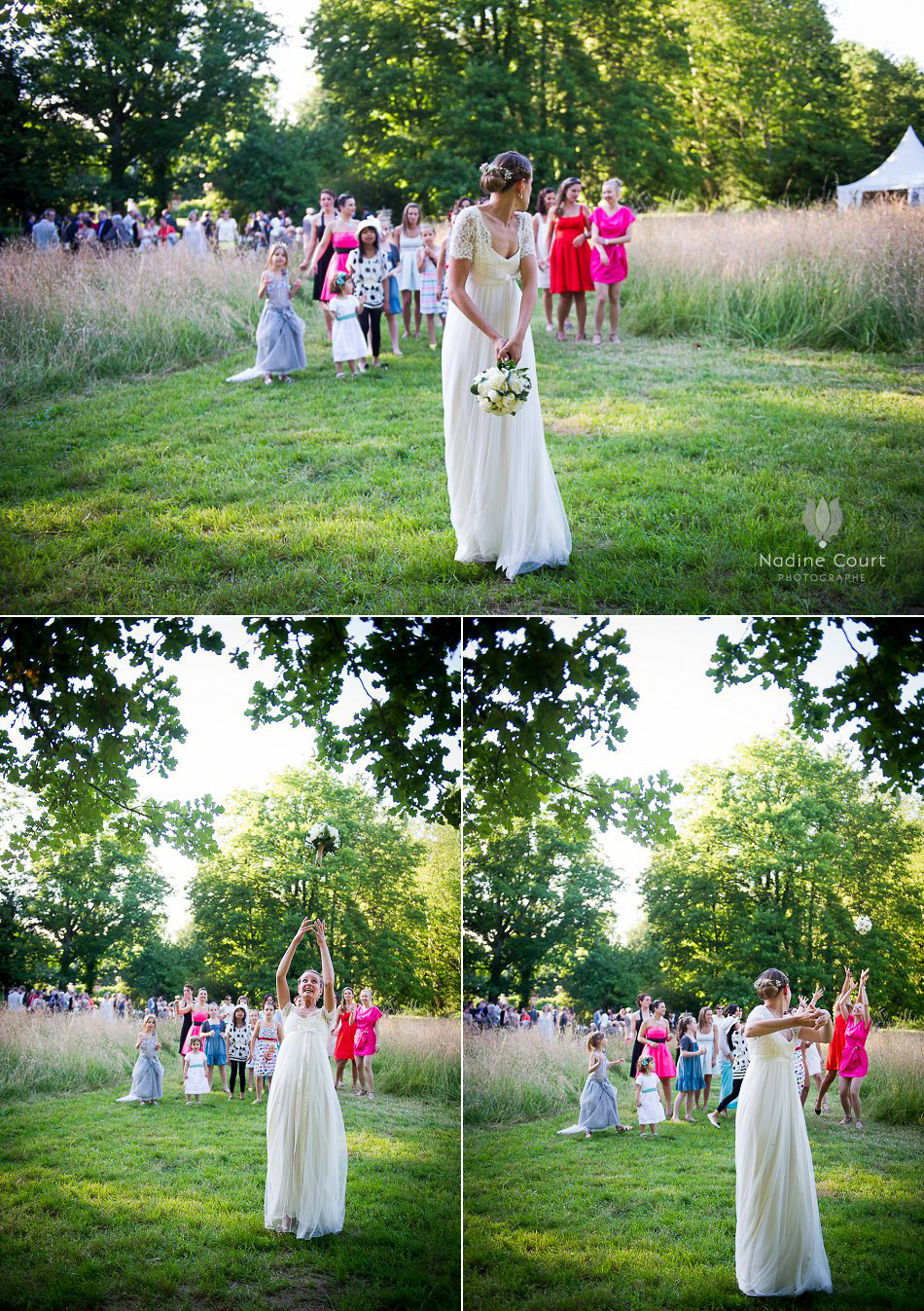 Backyard wedding dans la propriété familiale - lancer de bouquet